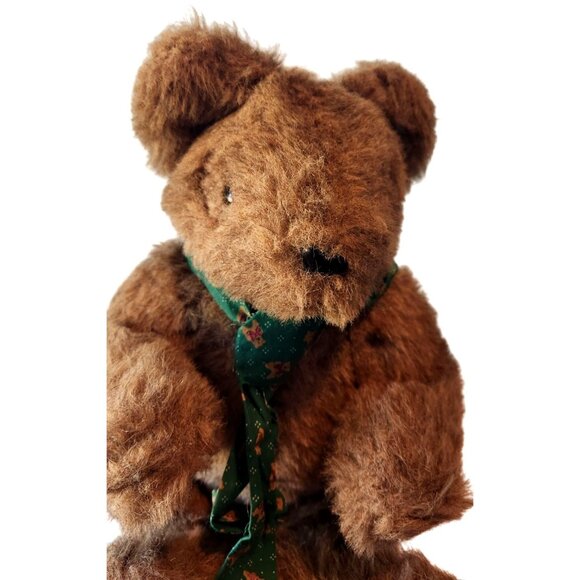 Vintage Brown Teddy Bear With Green Christmas Scarf - Picture 3 of 16
